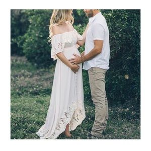 Off the Shoulder White Lace Maternity Dress